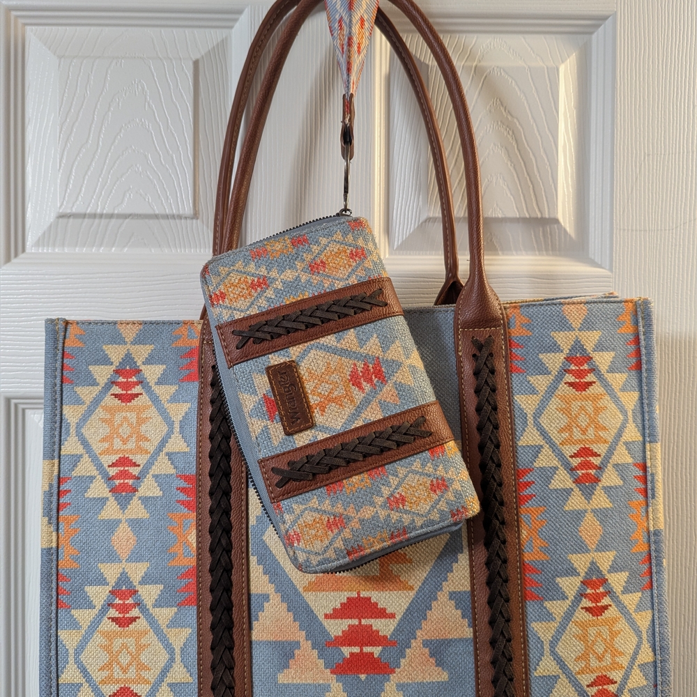 Geometric Patterned Tote and Wallet Set